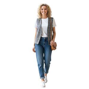 Sincerely Jules Black & White Glen Plaid Sleeveless Vest Womens Size Small